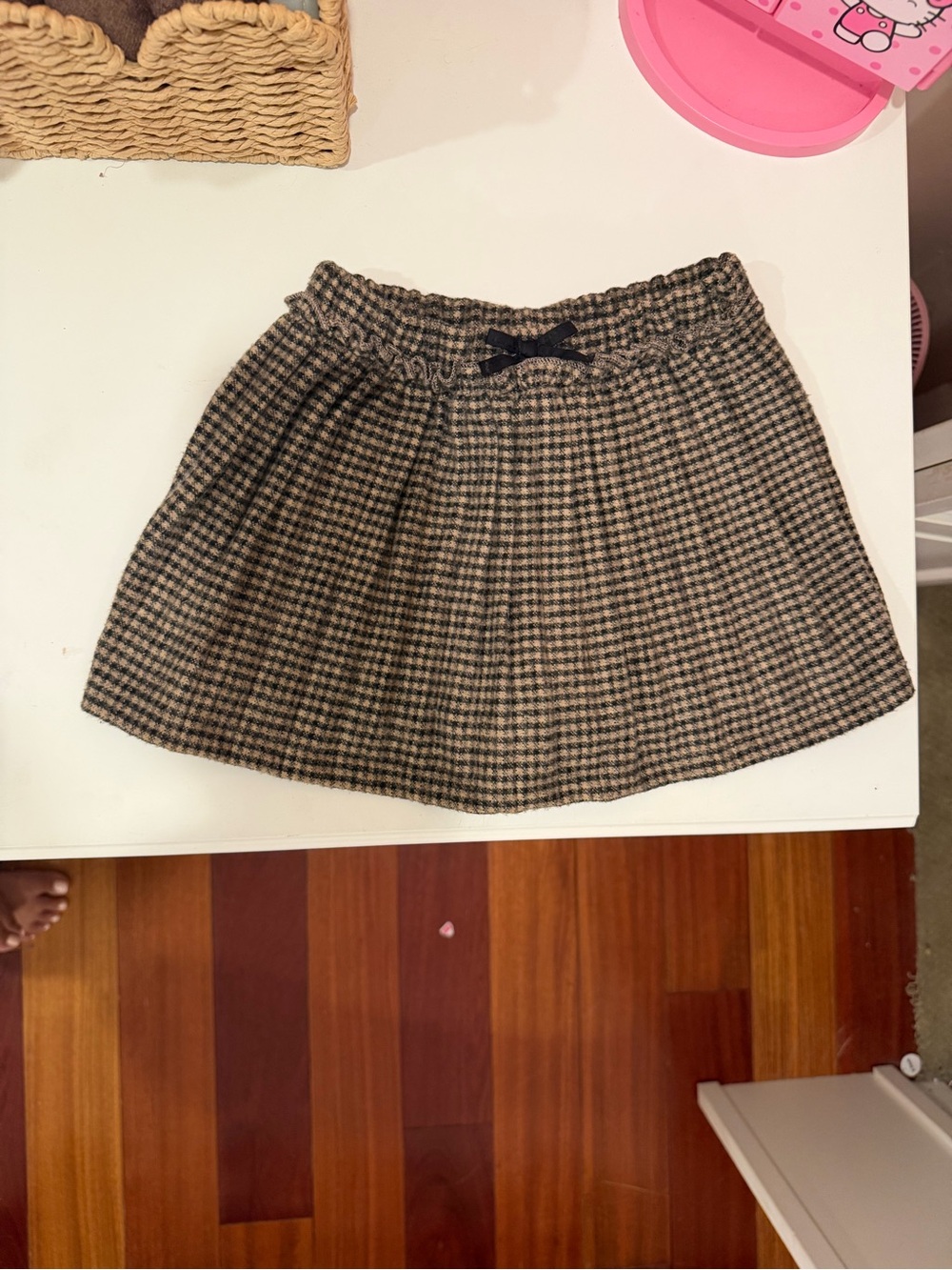 Zara Girls Pleated Plaid Skort Brown/Black | Size 4